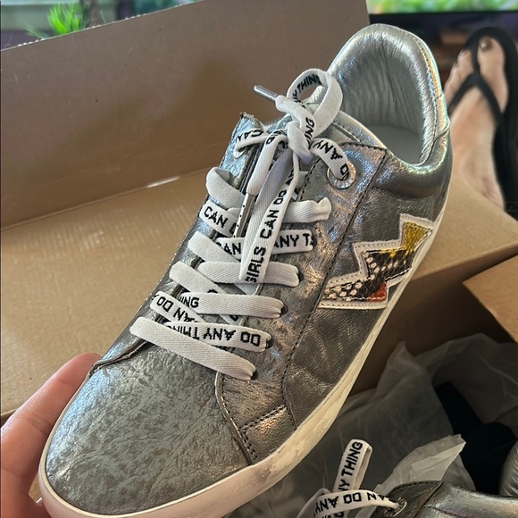 Zadig and Voltaire White and Silver Flash Ace Sneakers. - Picture 1 of 13